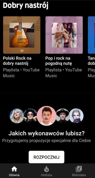 Interfejs YouTube Music