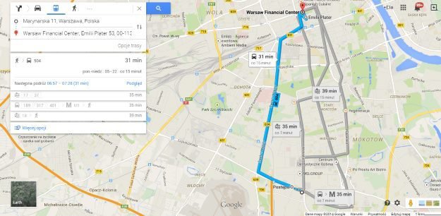 Warszawa dostępna w Google Transit