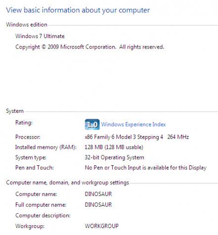 Ekran z zainstalowanego systemu Windows 7 na archaicznym komputerze