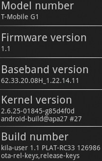Android Firmware 1.1 - screen pochodzi z serwisu TalkAndroid