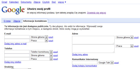 Formularz tworzenia profilu publicznego w Google