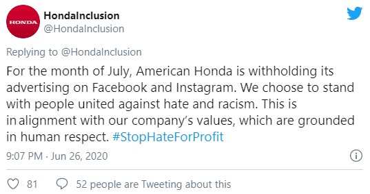 Twitter Honda bojkot