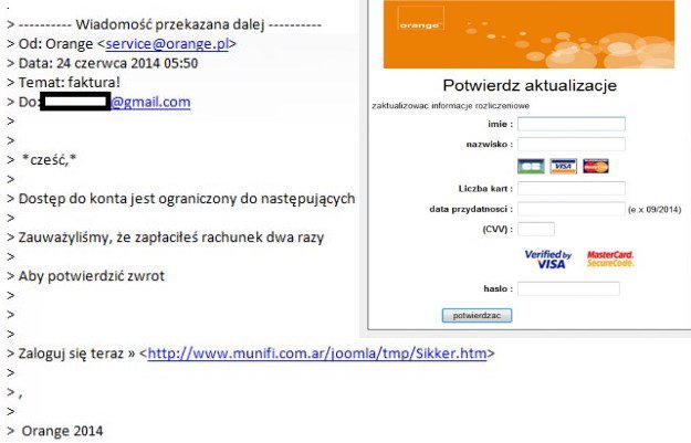 Atak phishingowy na Orange Polska