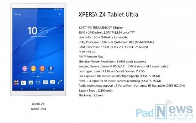 Nadchodzi Xperia Z4 Tablet Ultra?