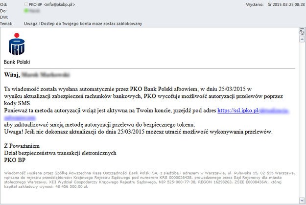 Atak na klientów banku PKO BP