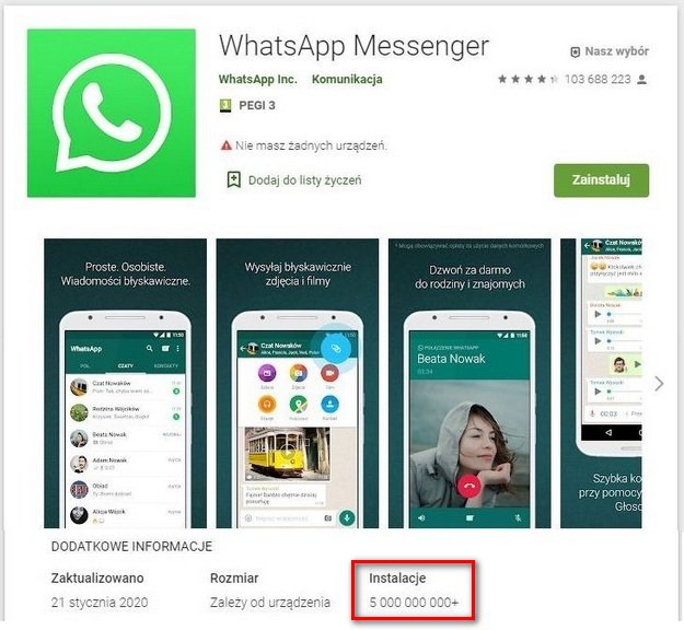 WhatsApp: pięć miliardów pobrań