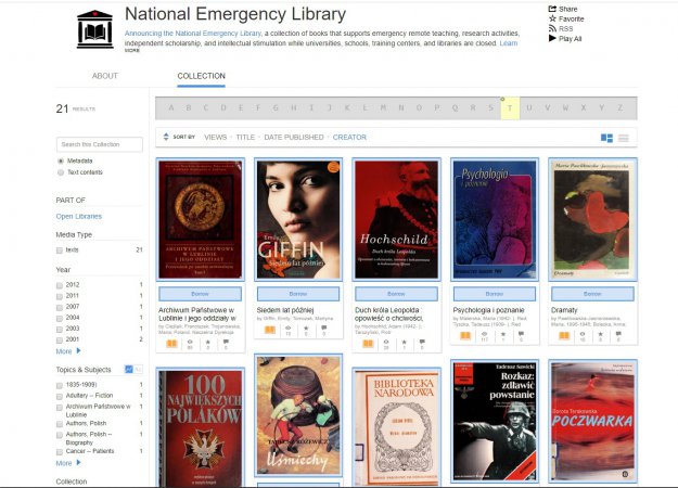National Emergency Library udostępnia 1,4 mln książek