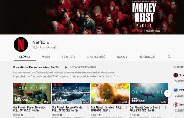 Netflix udostępnia filmy edukacyjne na YouTubie