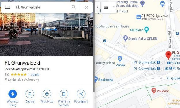 Bilety komunikacji miejskiej w Mapach Google'a
